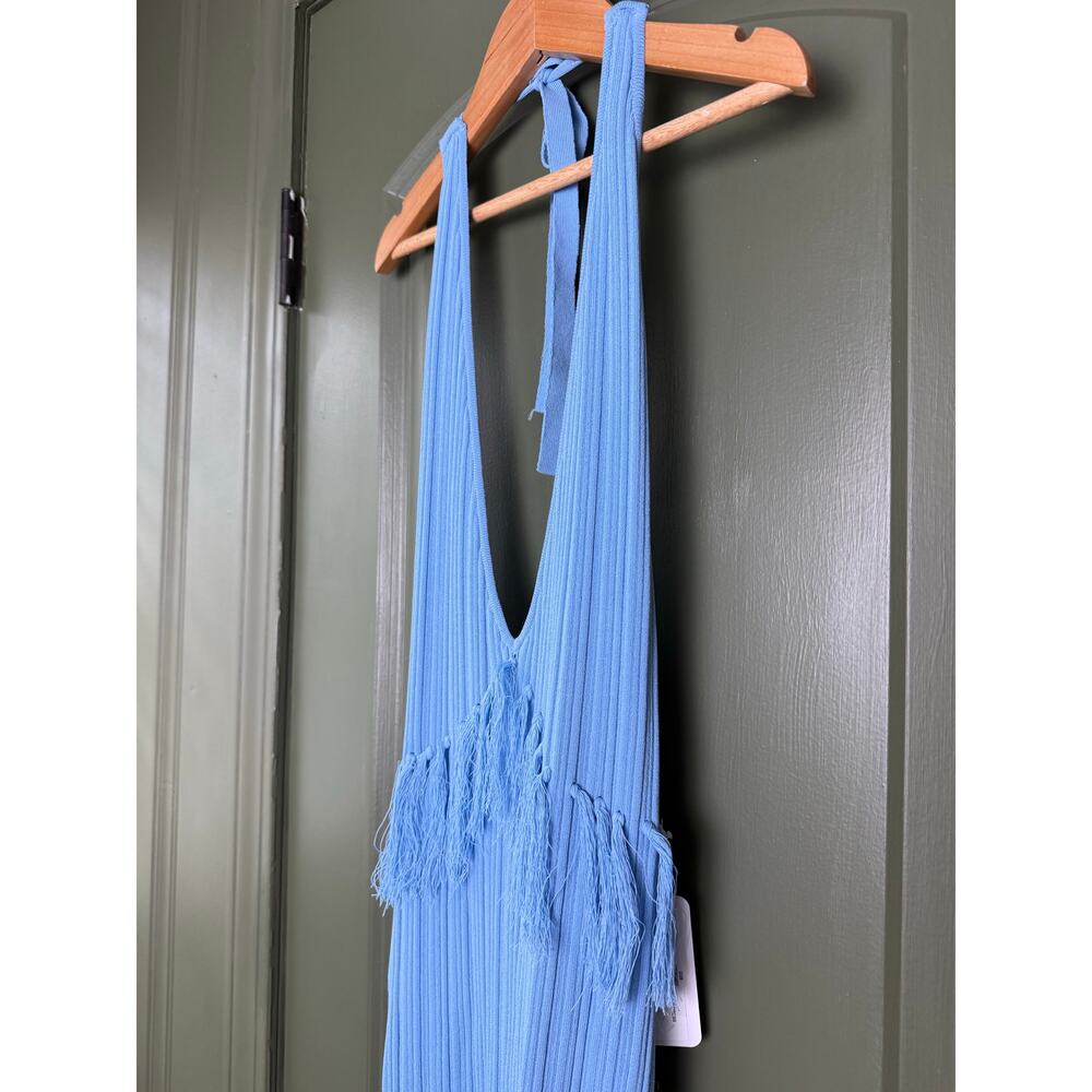 NWT Saylor Lumira Pleat Knit Fringe Midi Boho Resort Dress Cornflower Blue Small - Picture 2 of 5